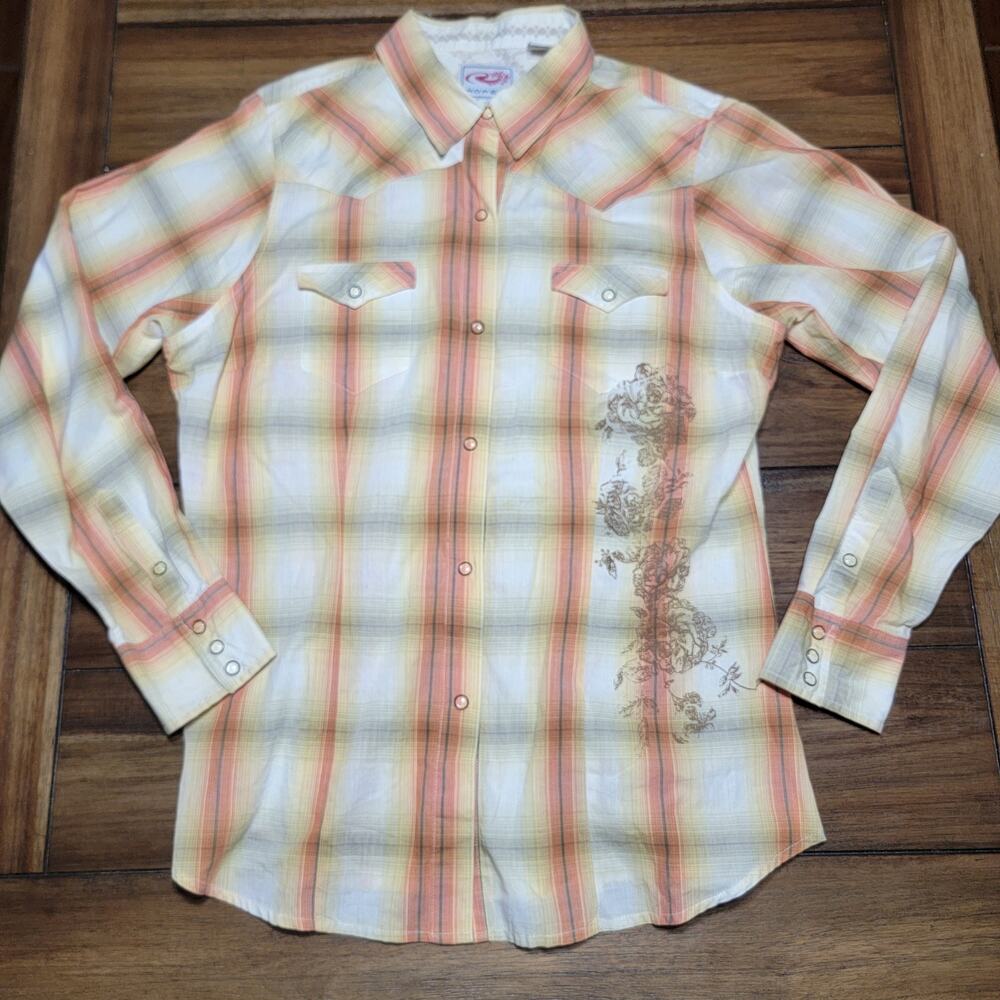 Roper LS Pearl Snap Brown & Yellow Retro Classic Western Shirt - Size Large